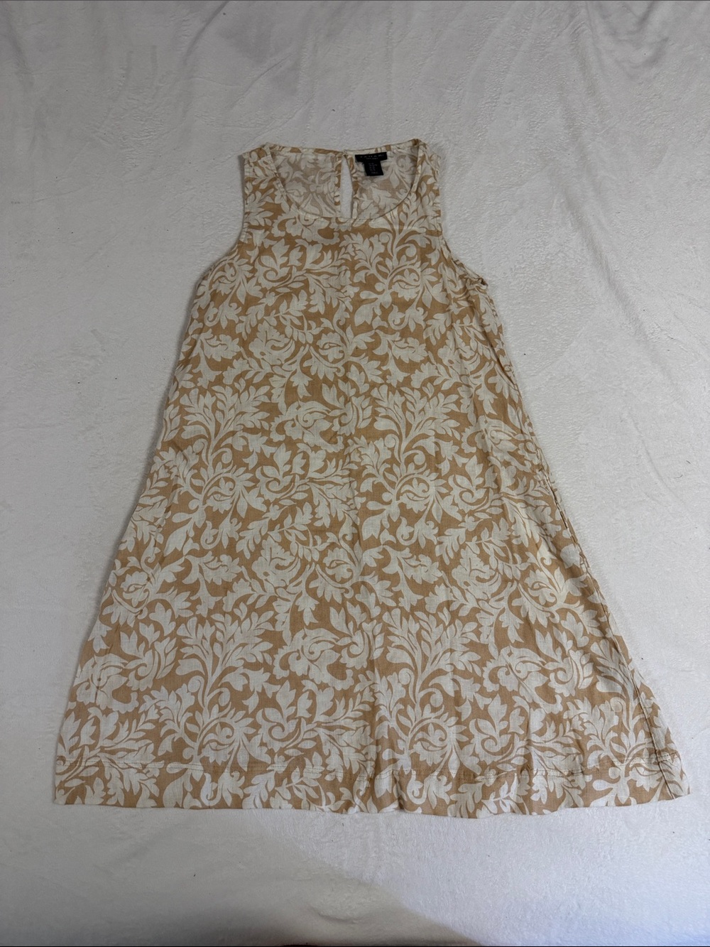 Tahari Cream and Tan Floral Sleeveless Midi Dress